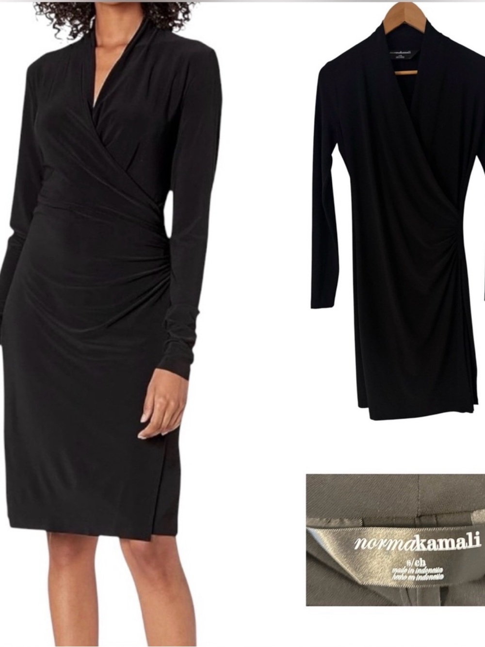 Norma Kamali Black Long-Sleeve Faux-Wrap Dress